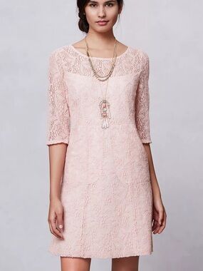 Anthropologie Maeve Lefkara Pink Lace Dress Size S
